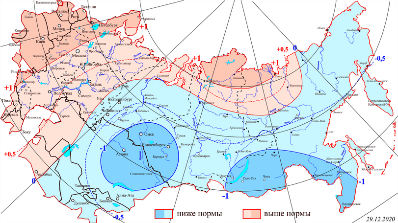 температура воздуха в январе 2021 г. по данным Гидрометцентра России