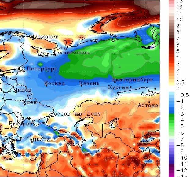 Прогноз аномалий температуры на декабрь 2016