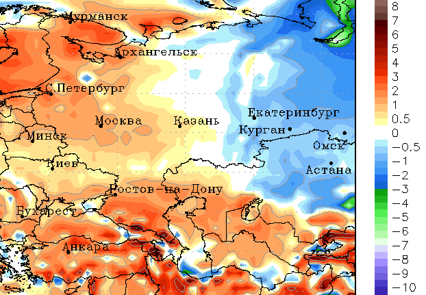 Прогноз аномалий температуры на январь 2017